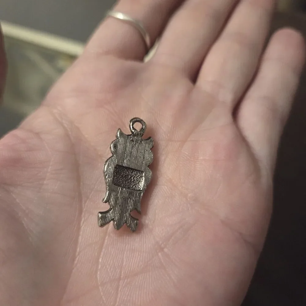 Vintage Owl Pendant Blue Cabochon Silver Tone Charm Boho Southwestern Jewelry